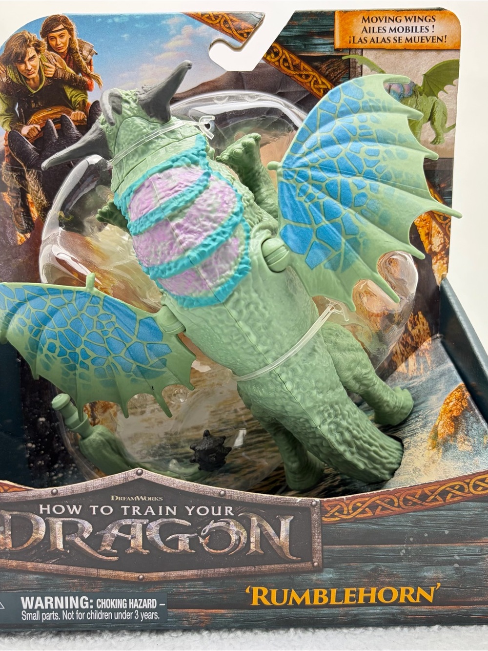 DreamWorks Rumblehorn Dragon Figure - Mint Green with Blue and Pink Accents